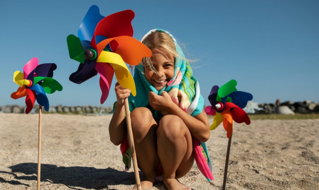 Girl with pinwheels